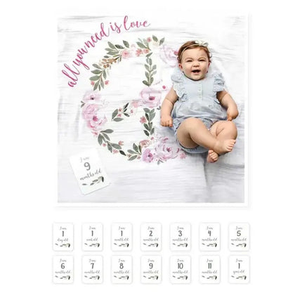 Lulujo Babys First Year Blanket & Cards Set All You Need is Love