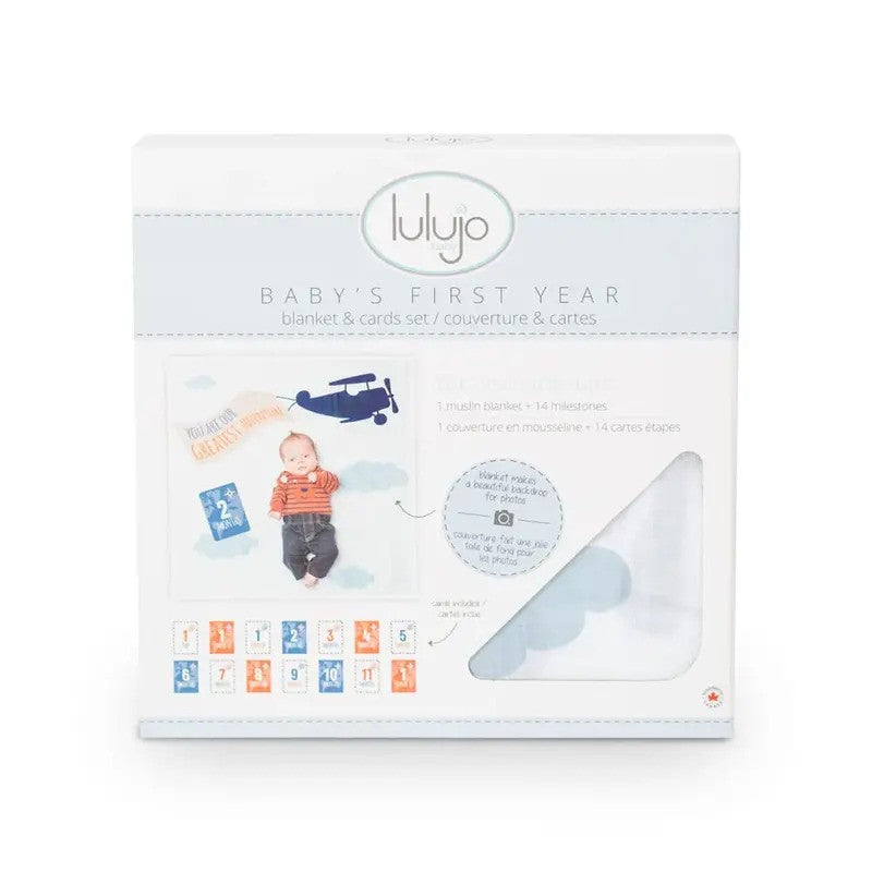 Lulujo Babys First Year Blanket & Cards Set Greatest Adventure