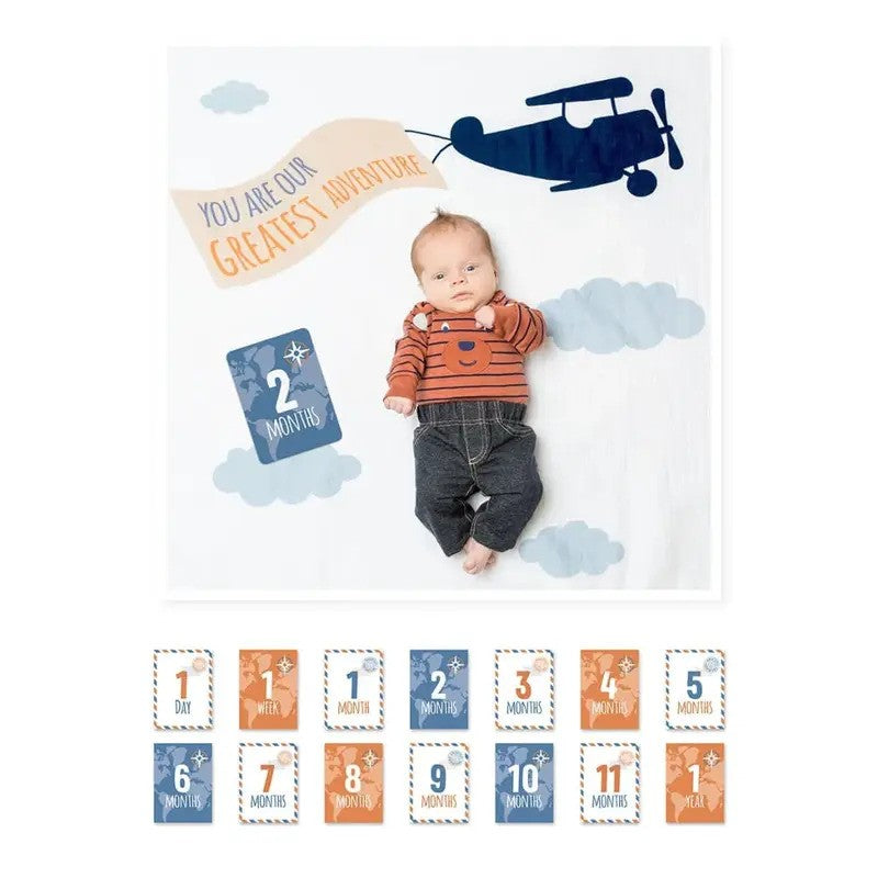 Lulujo Babys First Year Blanket & Cards Set Greatest Adventure