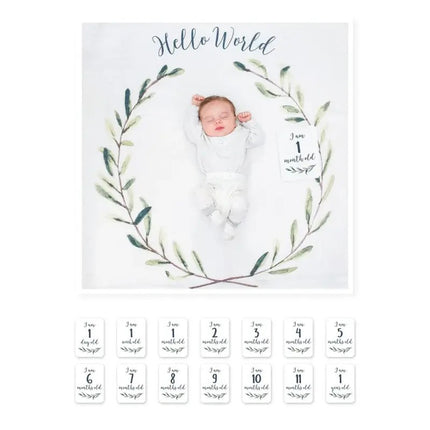 Lulujo Babys First Year Blanket & Cards Set Hello World