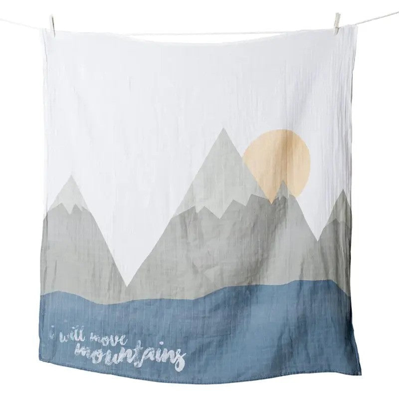 Lulujo Babys First Year Muslin Blanket & Cards Set (100x100CM) I Will Move Mountains