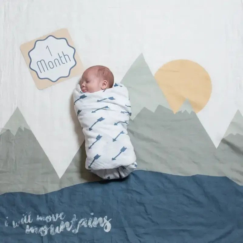 Lulujo Babys First Year Muslin Blanket & Cards Set (100x100CM) I Will Move Mountains