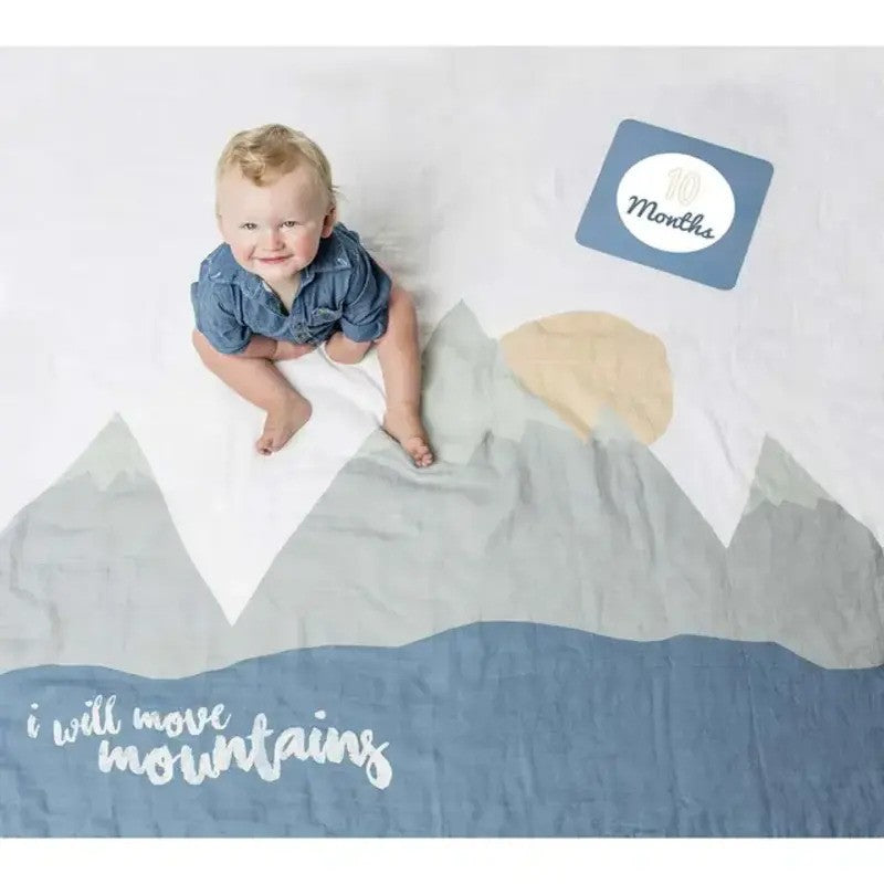 Lulujo Babys First Year Muslin Blanket & Cards Set (100x100CM) I Will Move Mountains