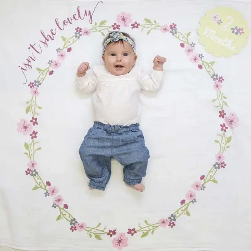 Lulujo Babys First Year Muslin Blanket & Cards Set (100x100CM) Isn't She Lovely