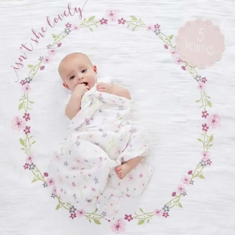 Lulujo Babys First Year Muslin Blanket & Cards Set (100x100CM) Isn't She Lovely