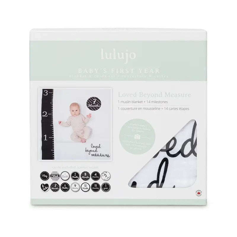 Lulujo Babys First Year Blanket & Cards Set Loved Beyond Measure