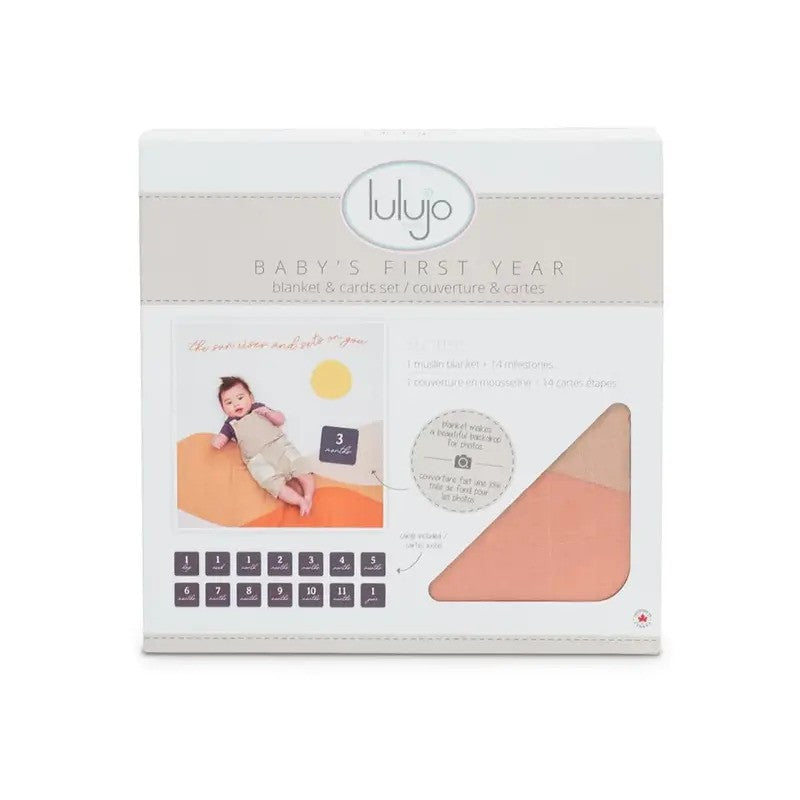 Lulujo Babys First Year Blanket & Cards Set Sun Rise