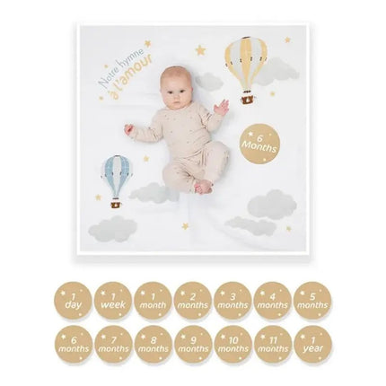 Lulujo Babys First Year Muslin Blanket & Cards Set (100x100CM) Notre Hymne a L'amour