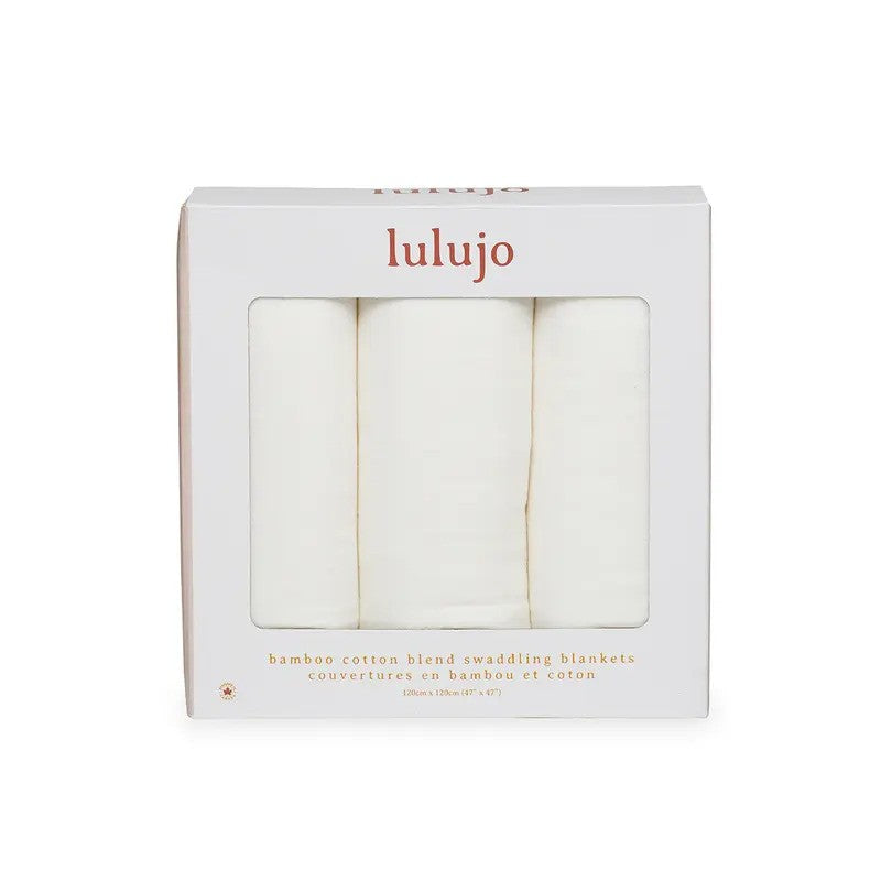 Lulujo Newborn Bundle Cellular Blanket Blue & Swaddle Blankets (3pack 120x120cm) White
