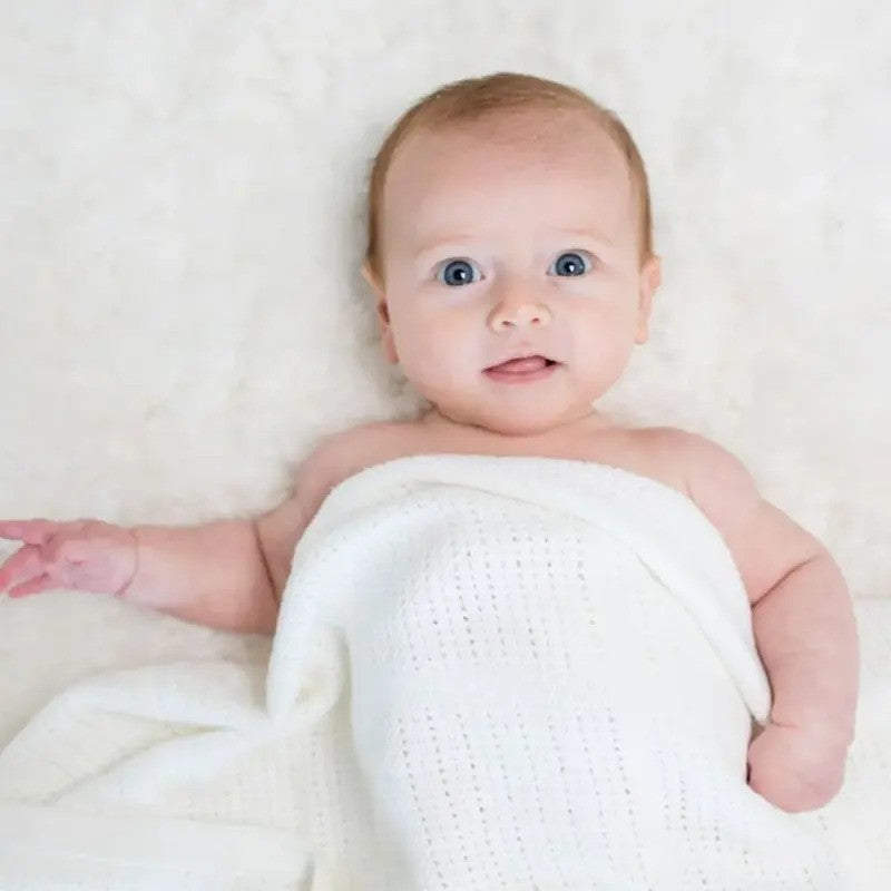 Lulujo Cotton Cellular Baby Blanket (100X80CM) White