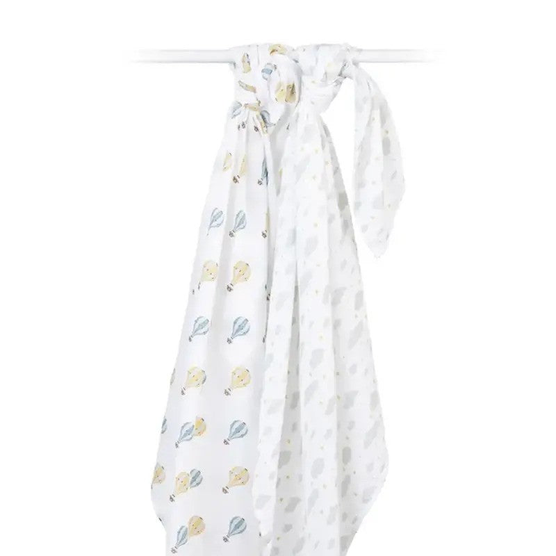 Lulujo Cotton Muslin Blankets (2Pack 100X100CM) Hot Air Balloon