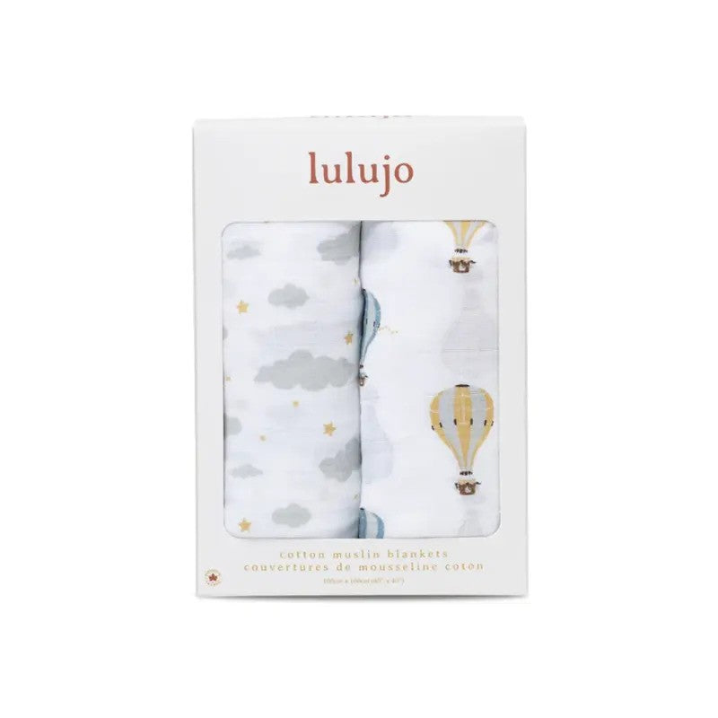 Lulujo Cotton Muslin Blankets (2Pack 100X100CM) Hot Air Balloon