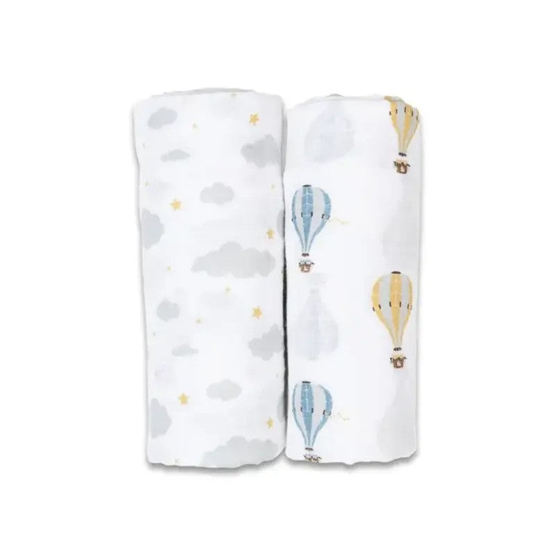 Lulujo Cotton Muslin Blankets (2Pack 100X100CM) Hot Air Balloon