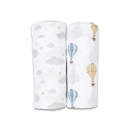 Lulujo Cotton Muslin Blankets (2Pack 100X100CM) Hot Air Balloon