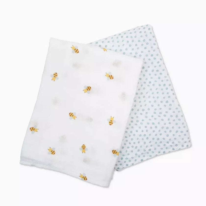 Lulujo Cotton Swaddles (2Pack) Bees & Dots