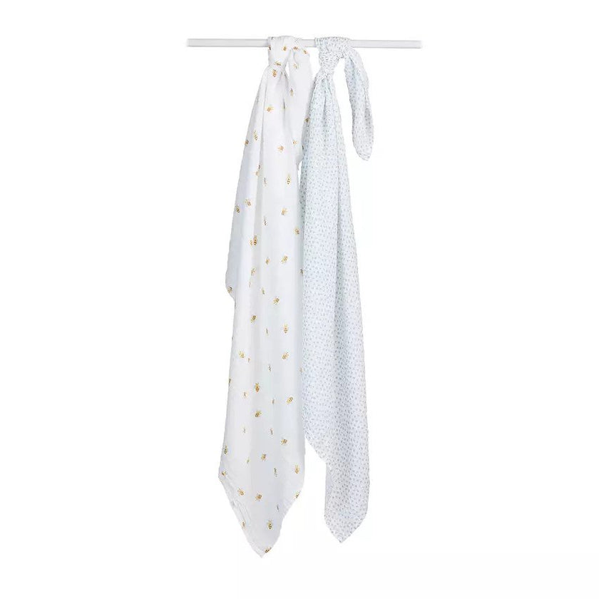 Lulujo Cotton Swaddles (2Pack) Bees & Dots