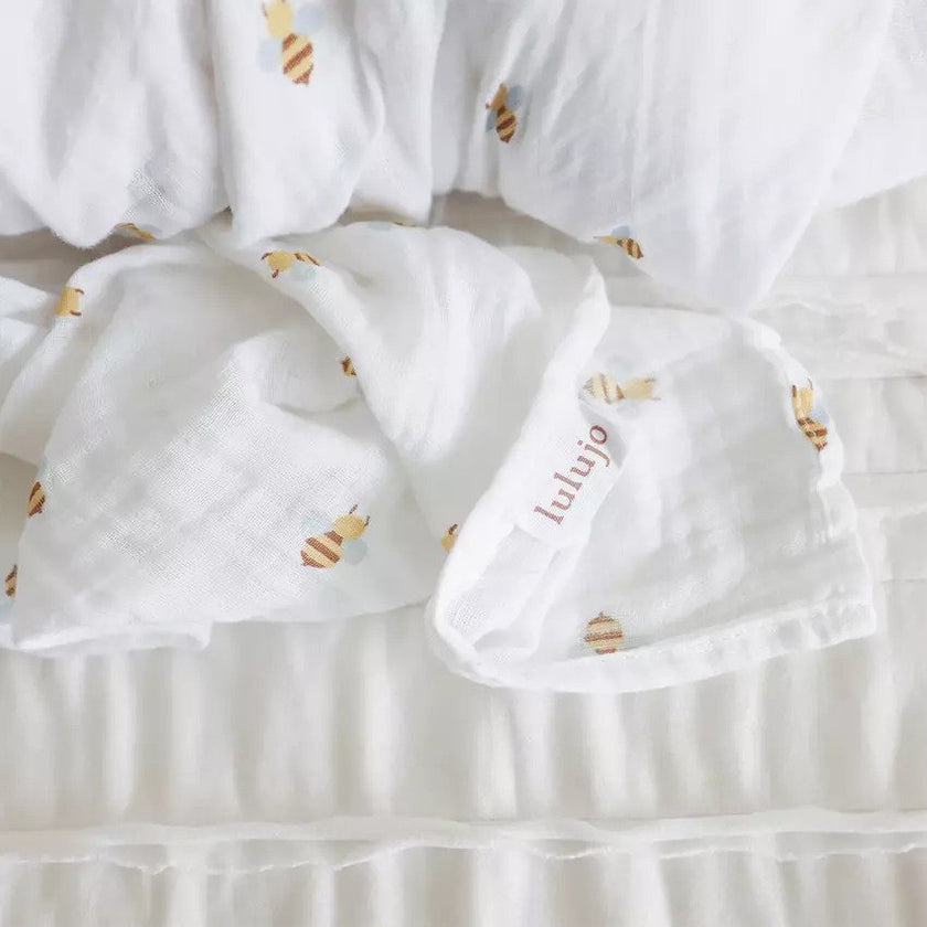 Lulujo Cotton Swaddles (2Pack) Bees & Dots
