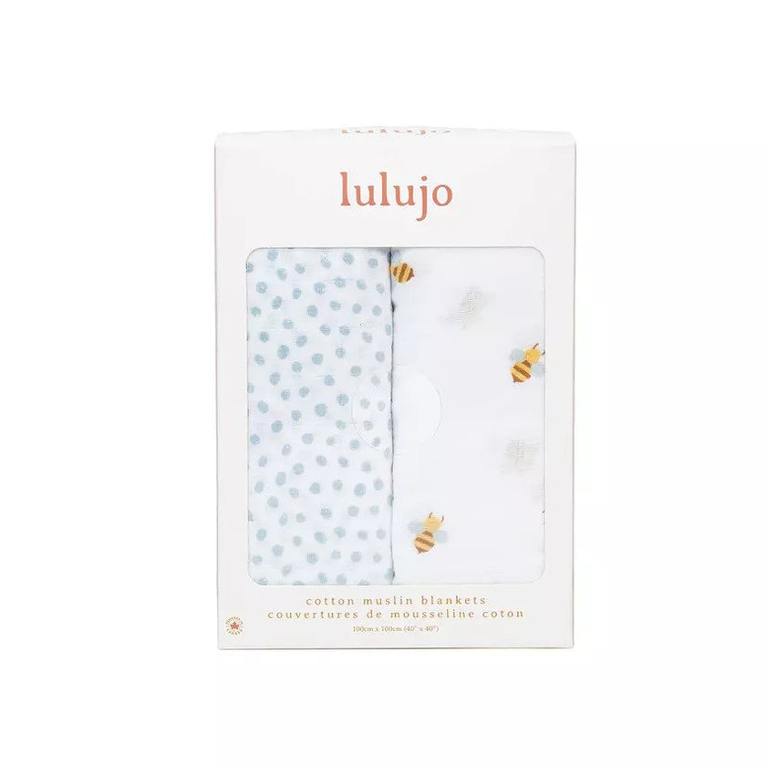 Lulujo Cotton Swaddles (2Pack) Bees & Dots