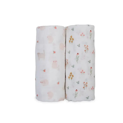 Lulujo Cotton Swaddles (2Pack) Kitty Cat & Flower Field