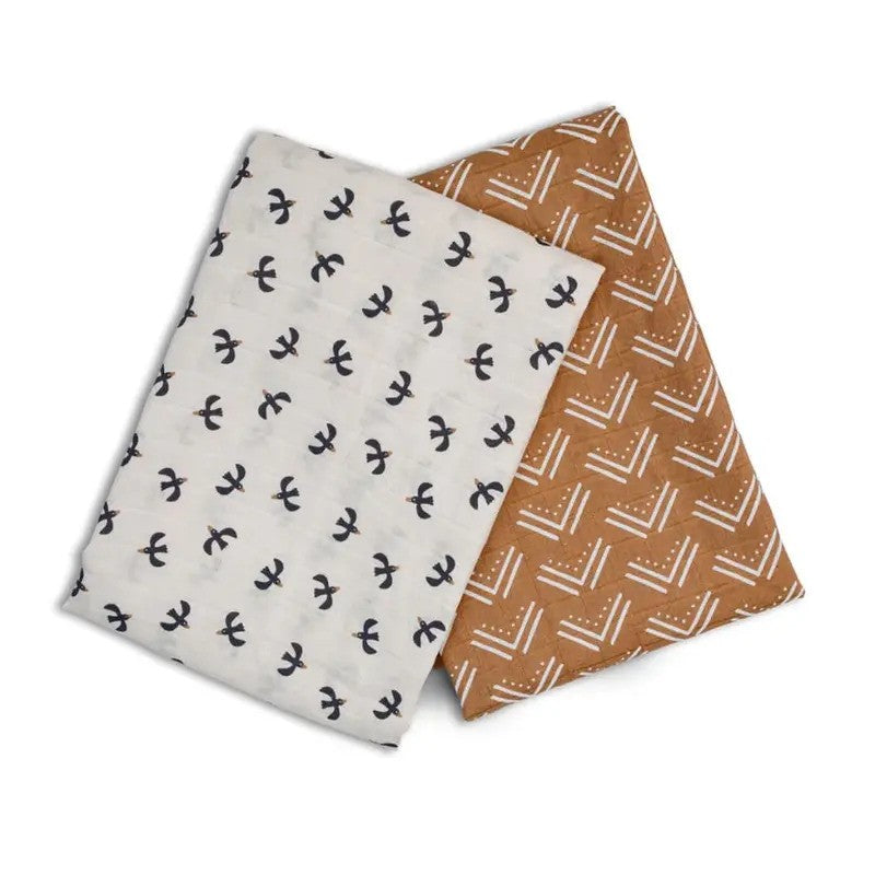 Lulujo Cotton Swaddles (2Pack) Black Birds & Mudcloth