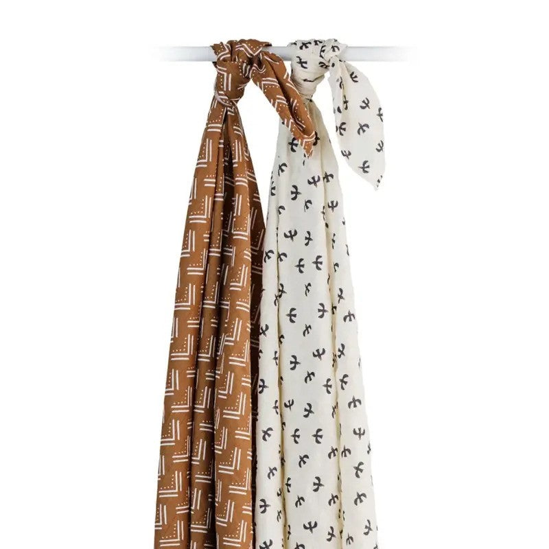 Lulujo Cotton Swaddles (2Pack) Black Birds & Mudcloth
