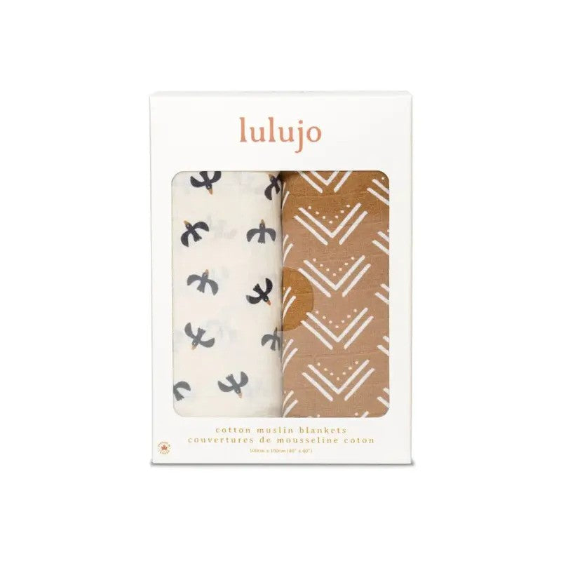 Lulujo Cotton Swaddles (2Pack) Black Birds & Mudcloth