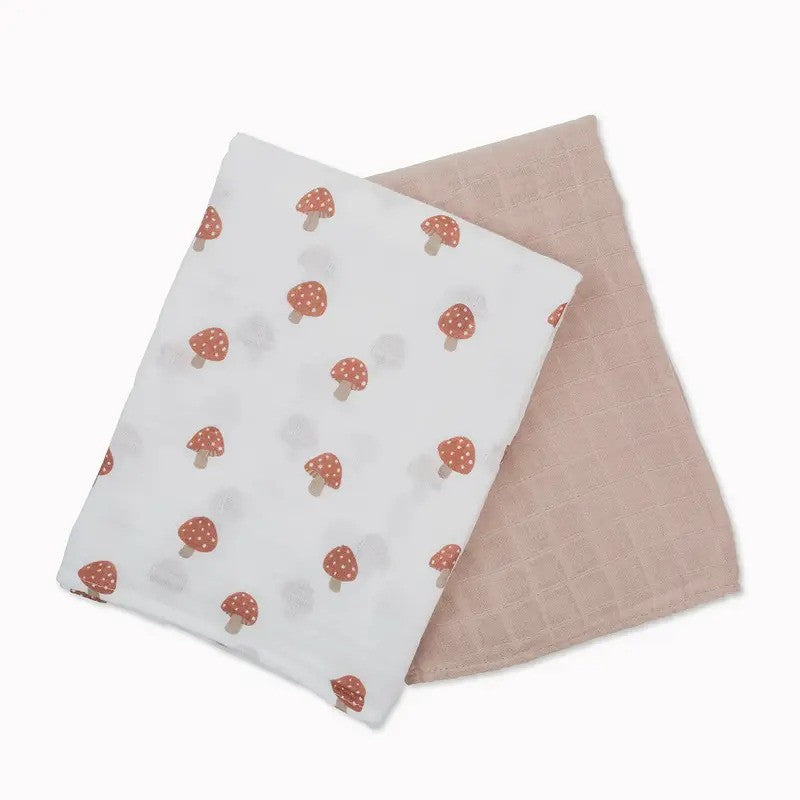 Lulujo Cotton Muslin Blankets (2Pack 100x100CM) Mushroom & Sand