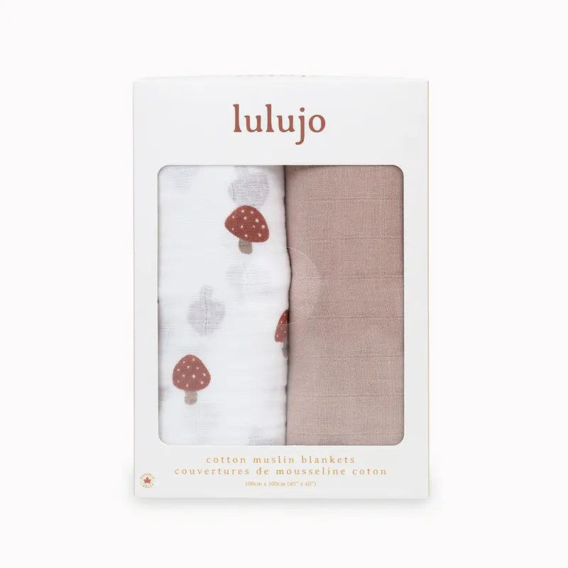 Lulujo Cotton Muslin Blankets (2Pack 100x100CM) Mushroom & Sand