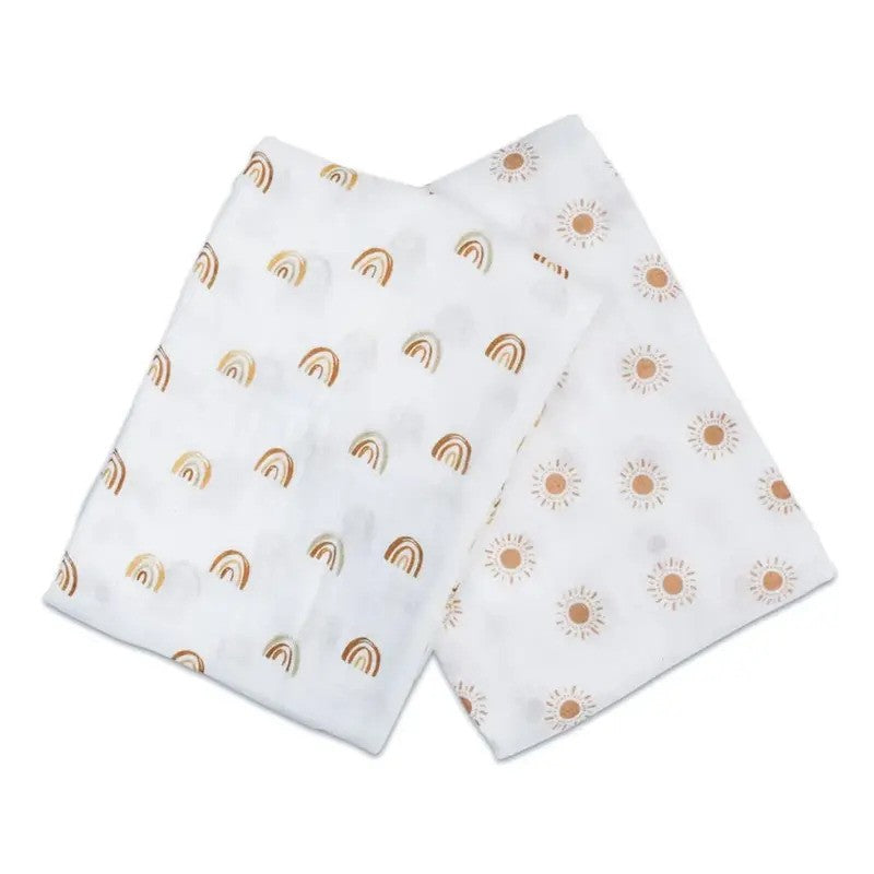 Lulujo Cotton Swaddles (2Pack) Rainbow & Suns
