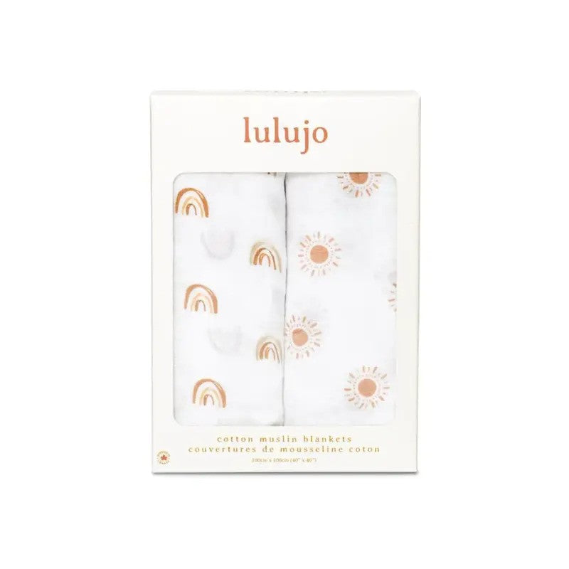 Lulujo Cotton Swaddles (2Pack) Rainbow & Suns