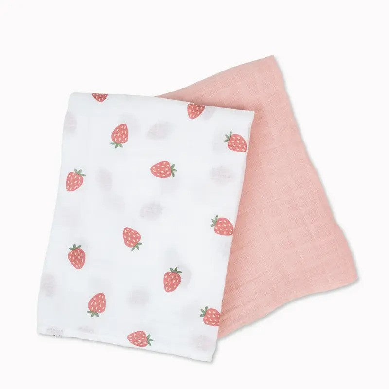 Lulujo Cotton Muslin Blankets (2Pack 100x100CM) Strawberry & Ballet Slipper