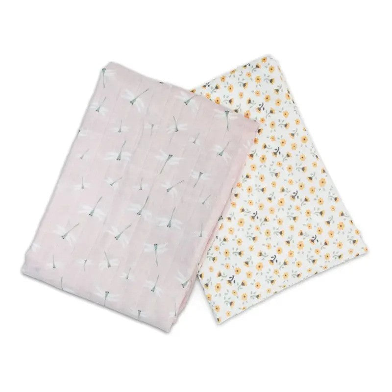 Lulujo Cotton Swaddles (2Pack) Vintage Floral & Dragonfly