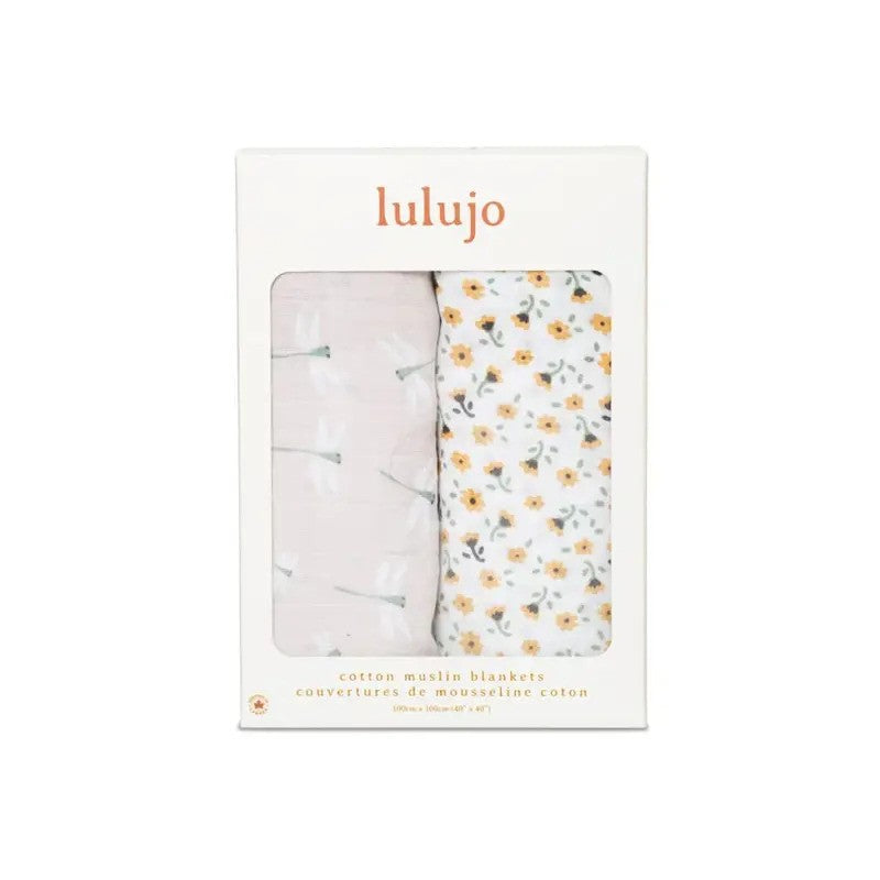 Lulujo Cotton Swaddles (2Pack) Vintage Floral & Dragonfly
