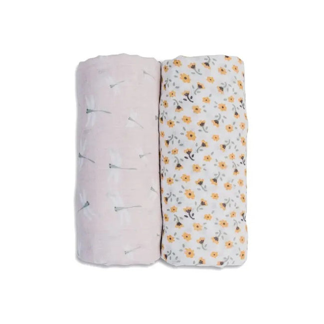 Lulujo Cotton Swaddles (2Pack) Vintage Floral & Dragonfly