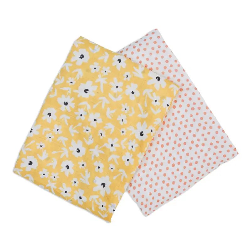 Lulujo Cotton Swaddles (2Pack) Wildflower & Dots