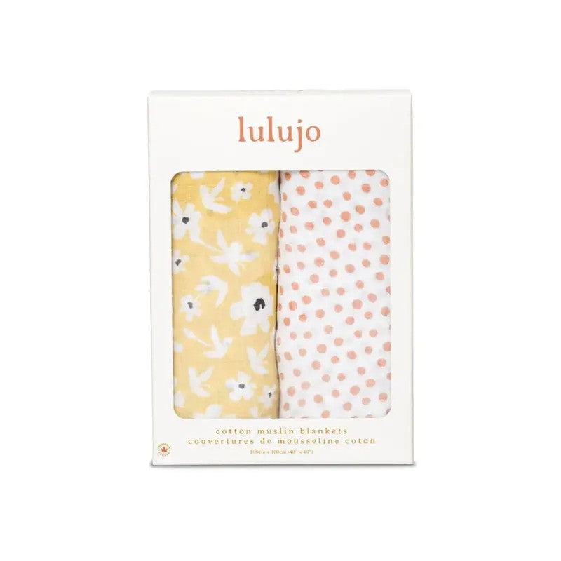 Lulujo Cotton Swaddles (2Pack) Wildflower & Dots