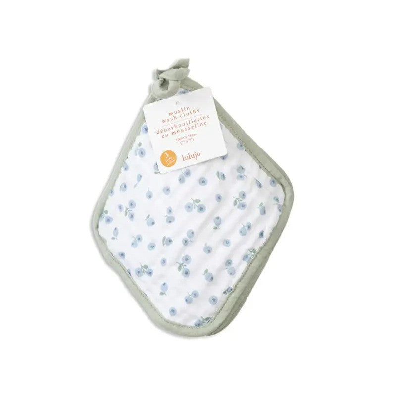 Lulujo Cotton Wash Cloths (3Pack) White, Greenery & Blueberries