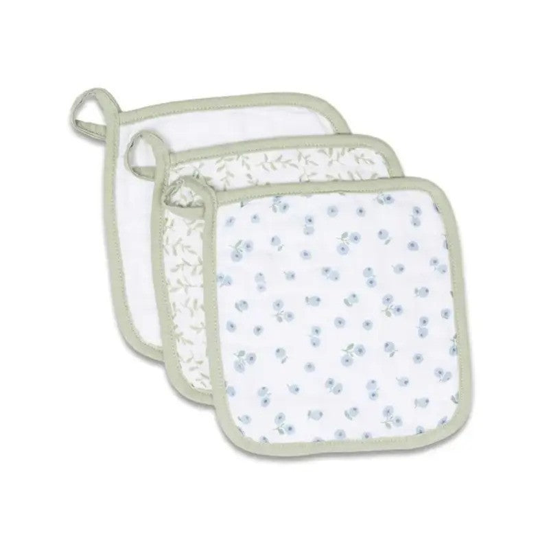 Lulujo Cotton Wash Cloths (3Pack) White, Greenery & Blueberries