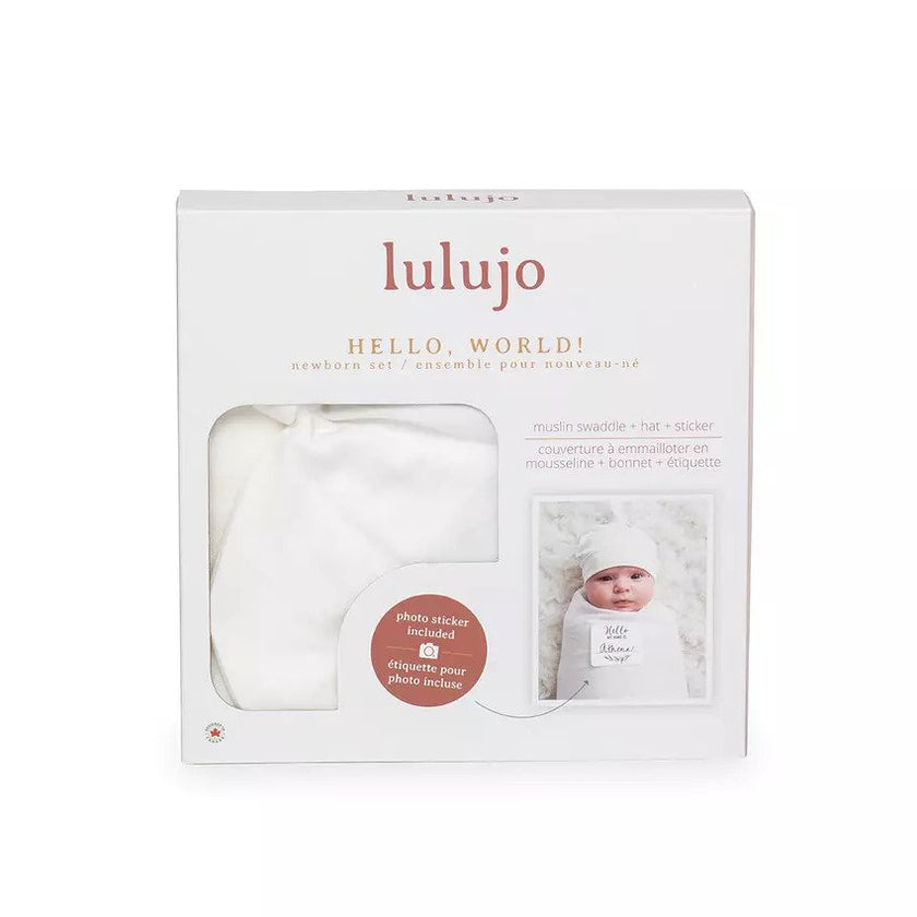 Lulujo Hello World (Bamboo Hat & Swaddle Blanket) Set White