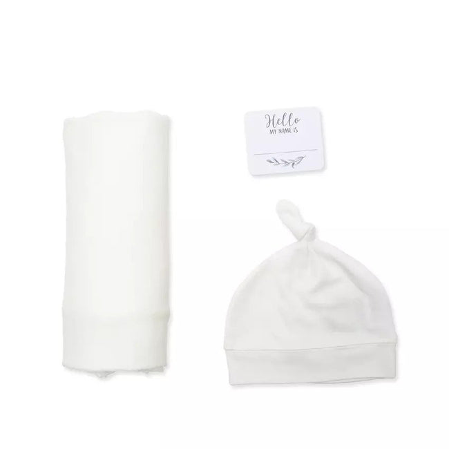 Lulujo Hello World (Bamboo Hat & Swaddle Blanket) Set White