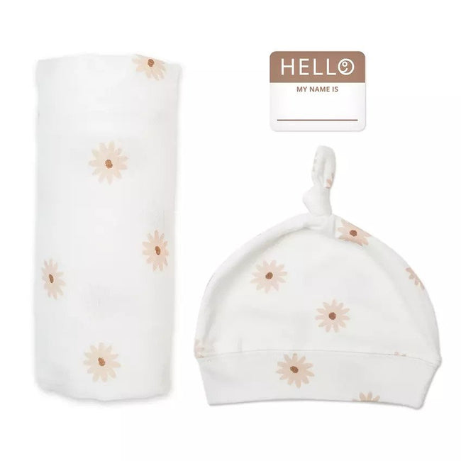 Lulujo Hello World (Bamboo Hat & Swaddle Blanket) Set Daisies