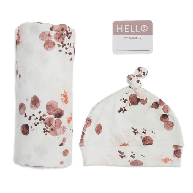 Lulujo Hello World (Bamboo Hat & Swaddle Blanket) Set Eucalyptus