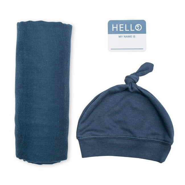 Lulujo Hello World (Bamboo Hat & Swaddle Blanket) Set Navy