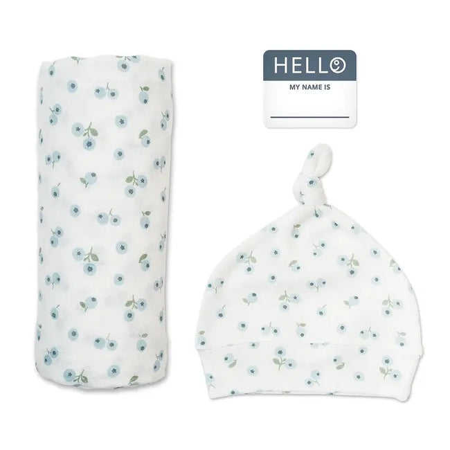 Lulujo Hello World (Bamboo Hat & Swaddle Blanket) Set Blueberries