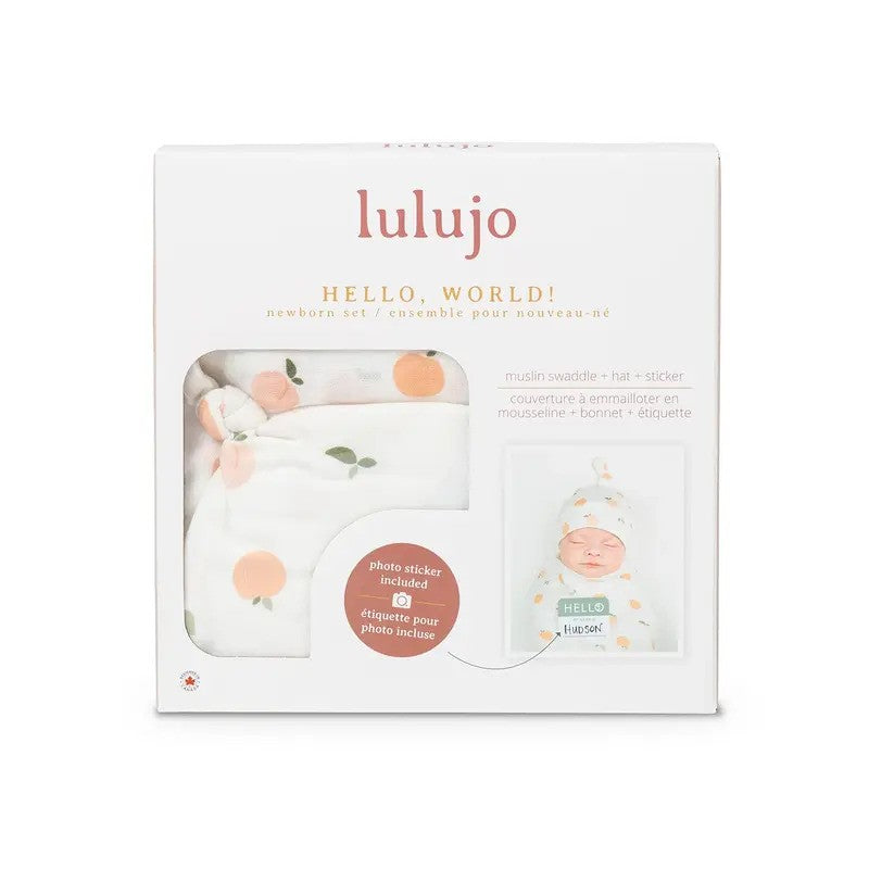 Lulujo Hello World (Bamboo Hat & Swaddle Blanket) Peaches