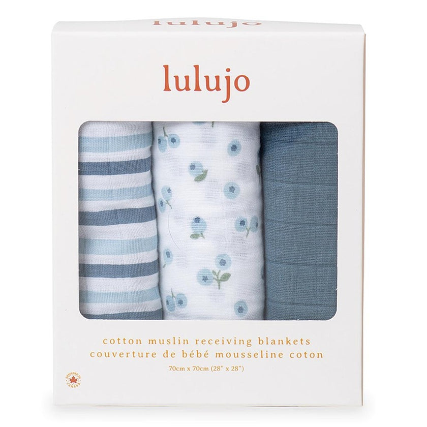Lulujo Muslin Cloths 70X70CM (3Pack) Blueberries