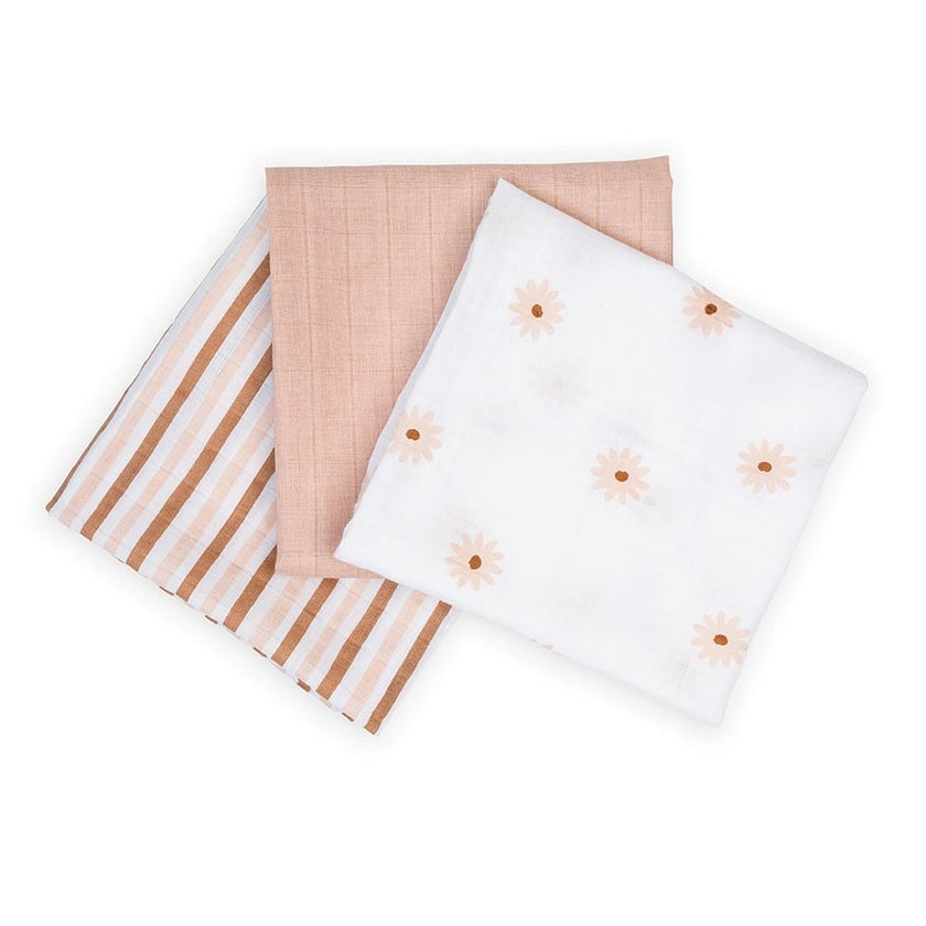 Lulujo Muslin Cloths 70X70CM (3Pack) Daisies