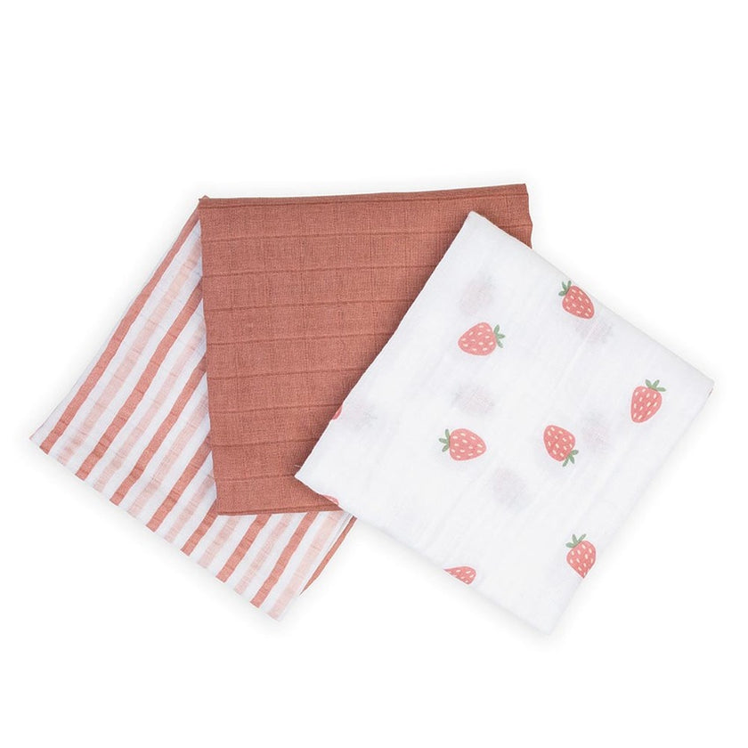 Lulujo Muslin Cloths 70X70CM (3Pack) Strawberries