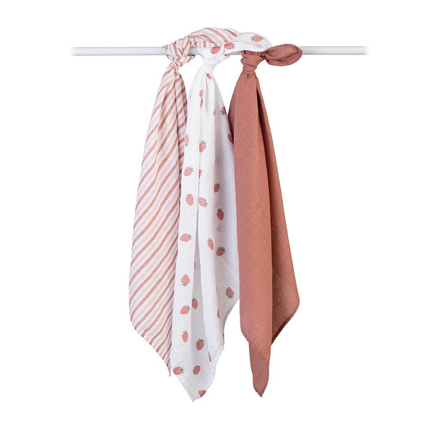 Lulujo Muslin Cloths 70X70CM (3Pack) Strawberries