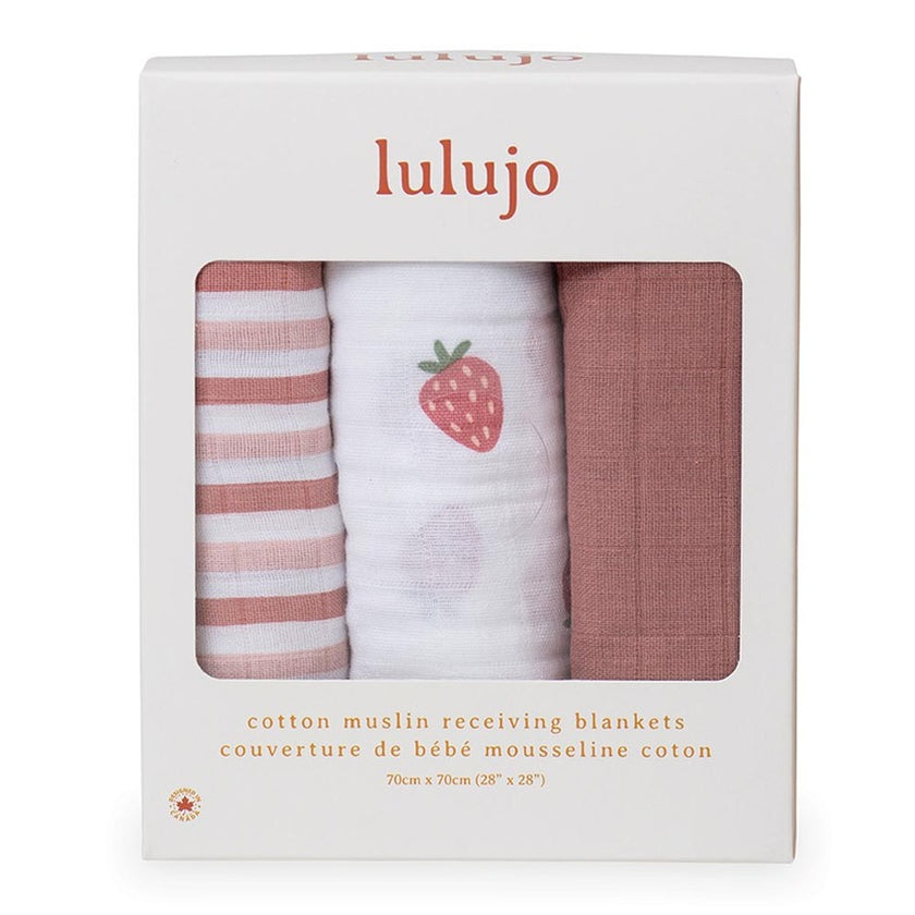 Lulujo Muslin Cloths 70X70CM (3Pack) Strawberries